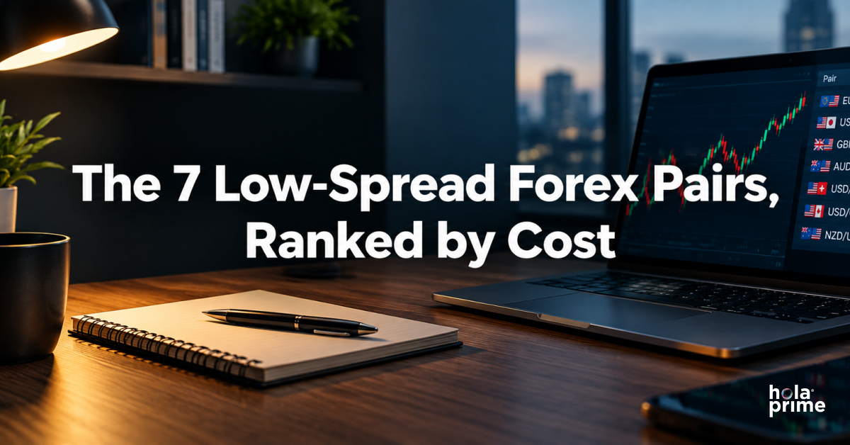 7 Low-Spread Forex Pairs: Modern forex workspace with a spread chart.